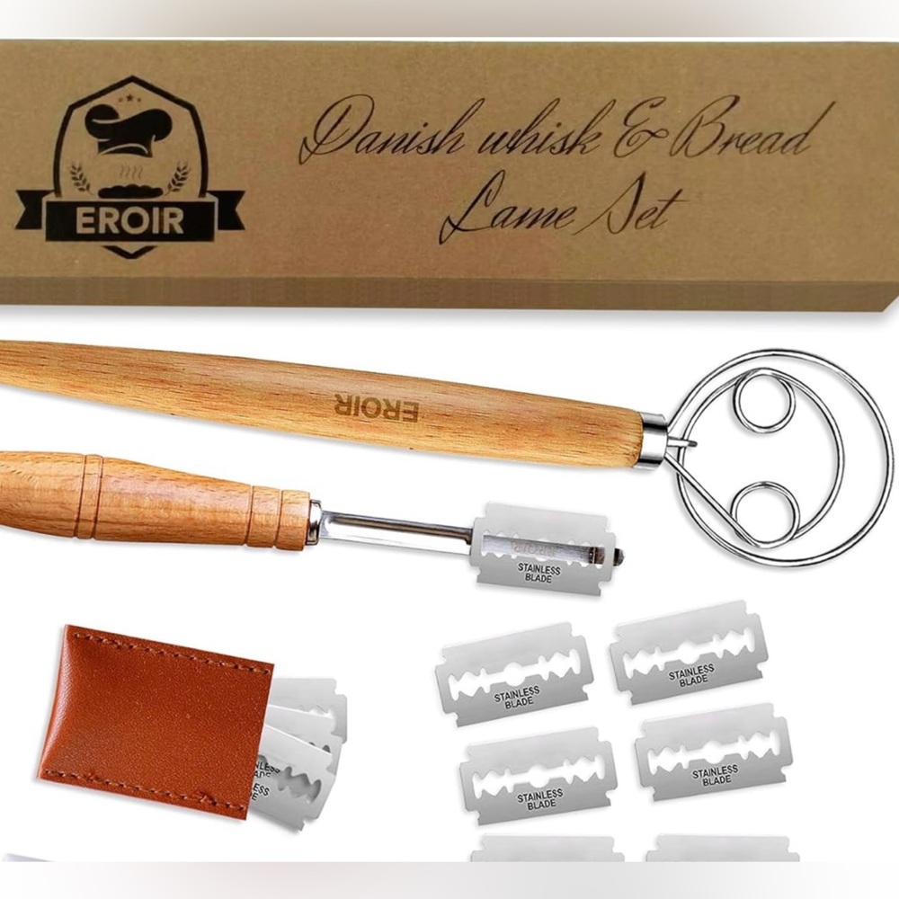 EROIR Wooden Handle Was an &Bread Shaving Set - Silver and Brown. W/10 blades